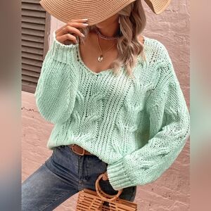 Like New Women Extra Large XL-XXL Soft Knit Turquoise Green Sweater Cardigan Top